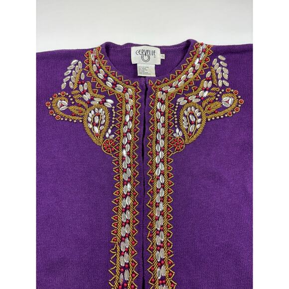 Cervelle Matching Set Sweater Pants Beaded Cardigan Purple Small - Picture 12 of 16